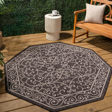 Charleston Vintage Filigree Textured Weave Indoor/outdoor Octagon Rug